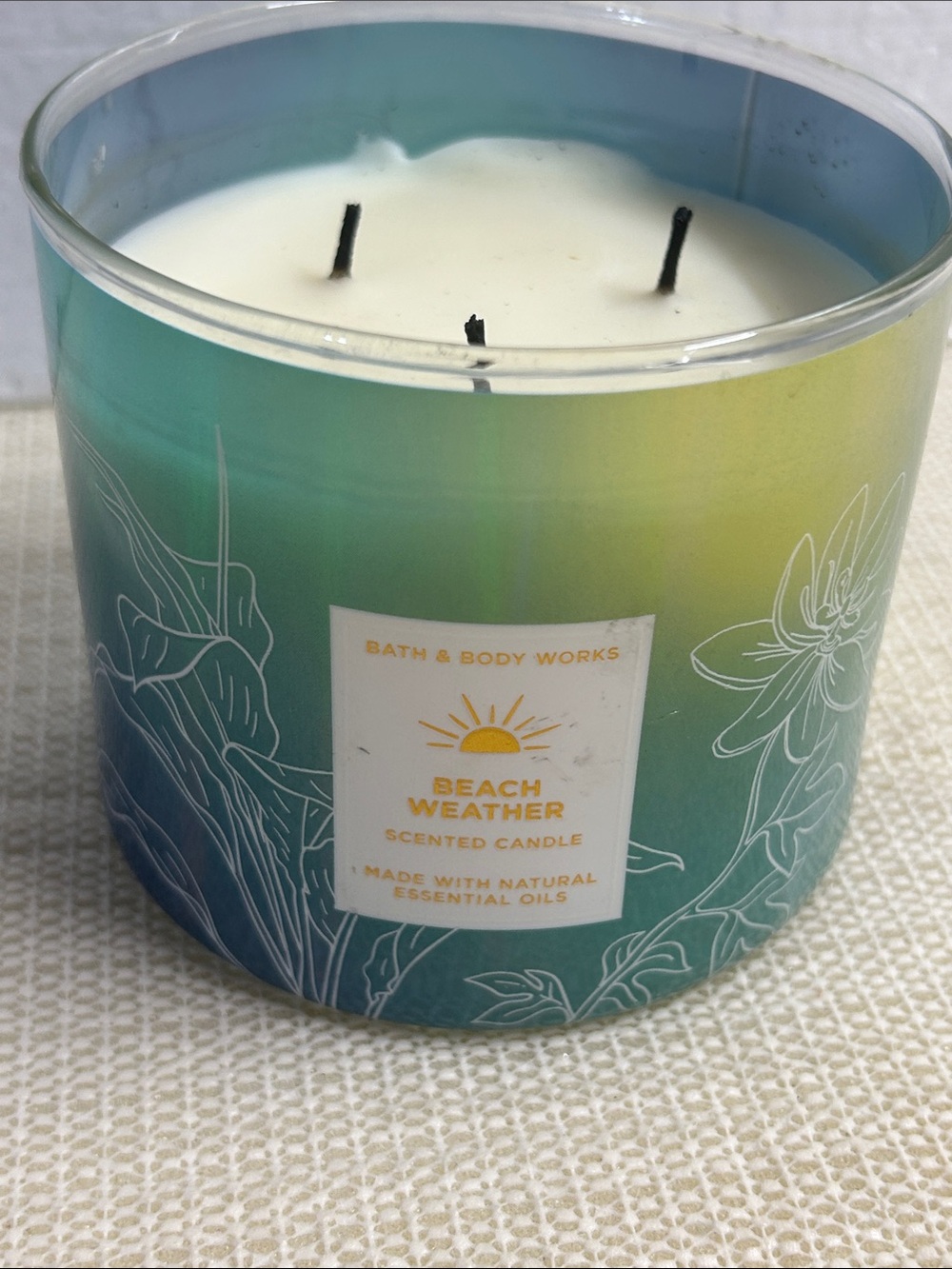 Bath & Body Works Beach Weather 3-Wick Candle - Teal, Green, Yellow
